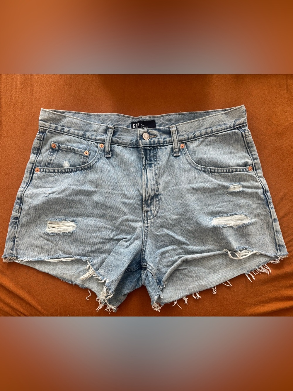 GAP Light Blue Distressed High-Rise Denim Shorts